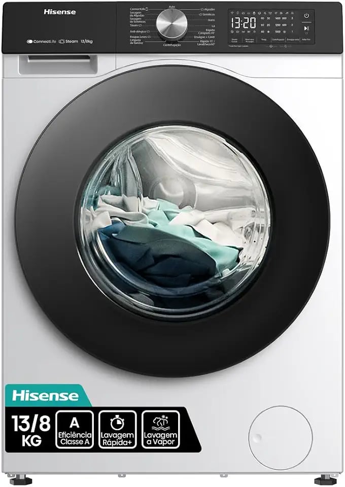 Hisense Lava e Seca 13kg com Wi-Fi, Steam e painel touch