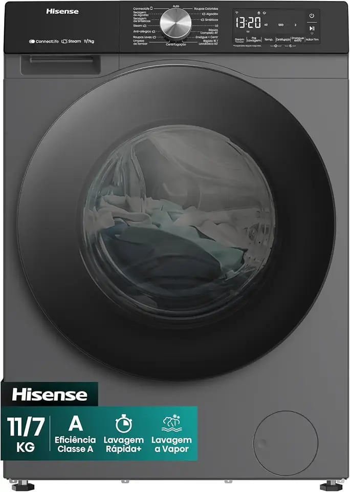 Lava e seca Hisense WD3S11 11kg com motor inverter e Wi-Fi