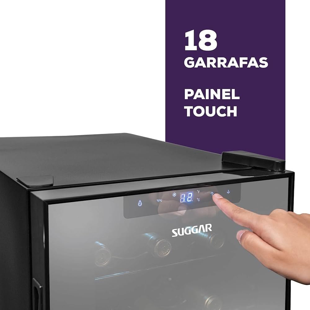 Adega climatizada Suggar Cannes 18 garrafas preta com painel touch 220V