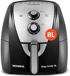Air fryer Mondial AFN-80-BI preta com frontal em inox e 8 litros