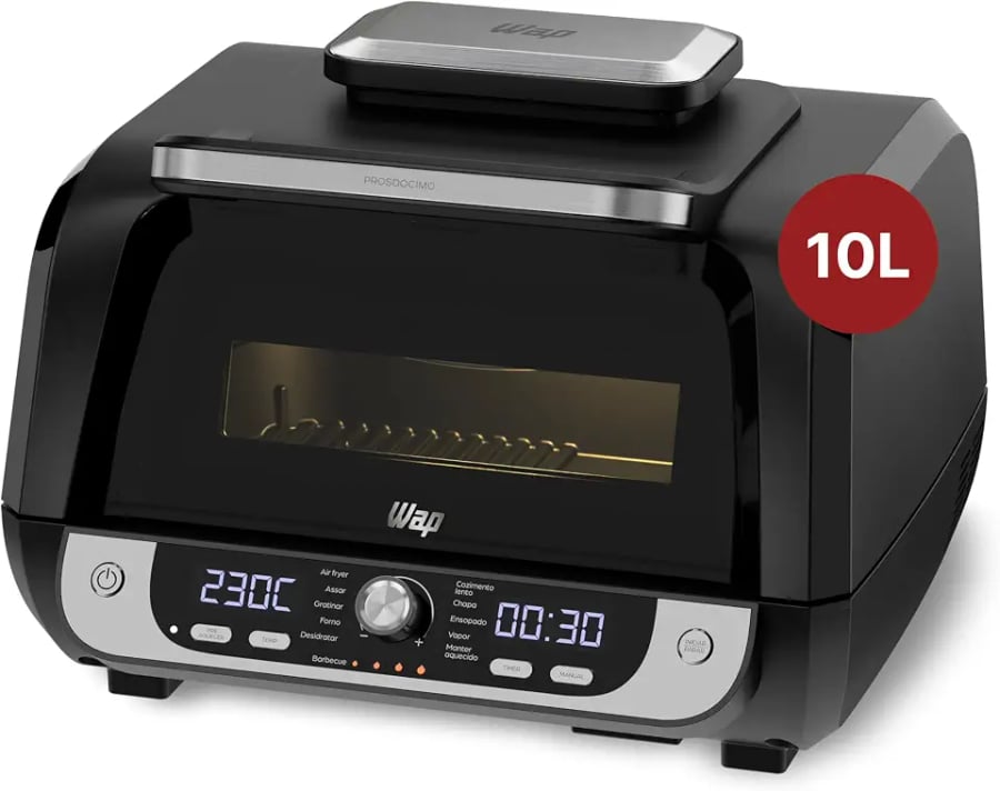 WAP Fritadeira Elétrica Air Fryer Barbecue Digital 12 em 1 de 10 litros