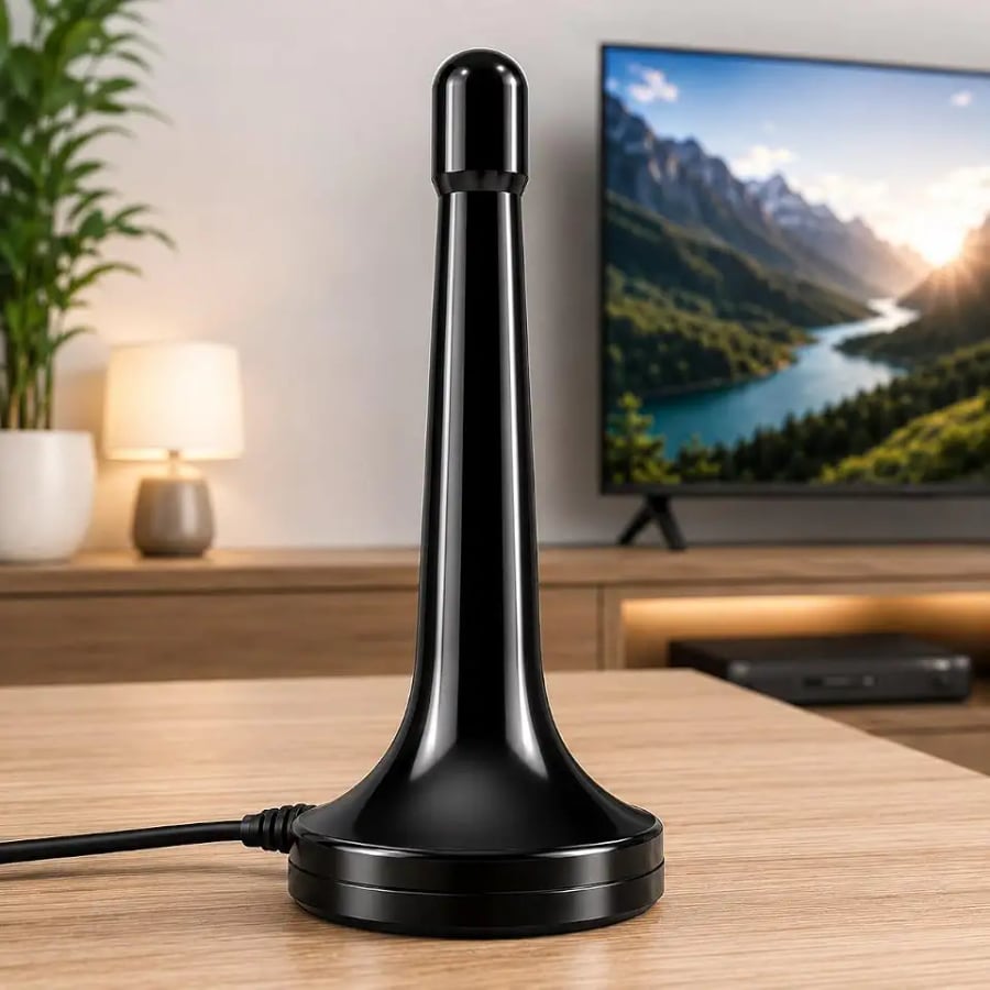 Antena TV digital amplificada interna e externa HDTV retrátil com base magnética