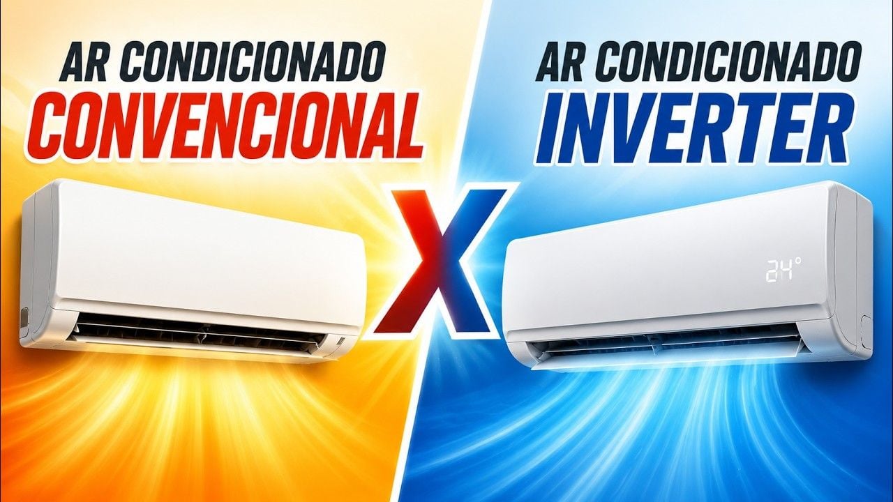 Vídeo explicando a diferença de consumo entre ar-condicionado inverter e convencional